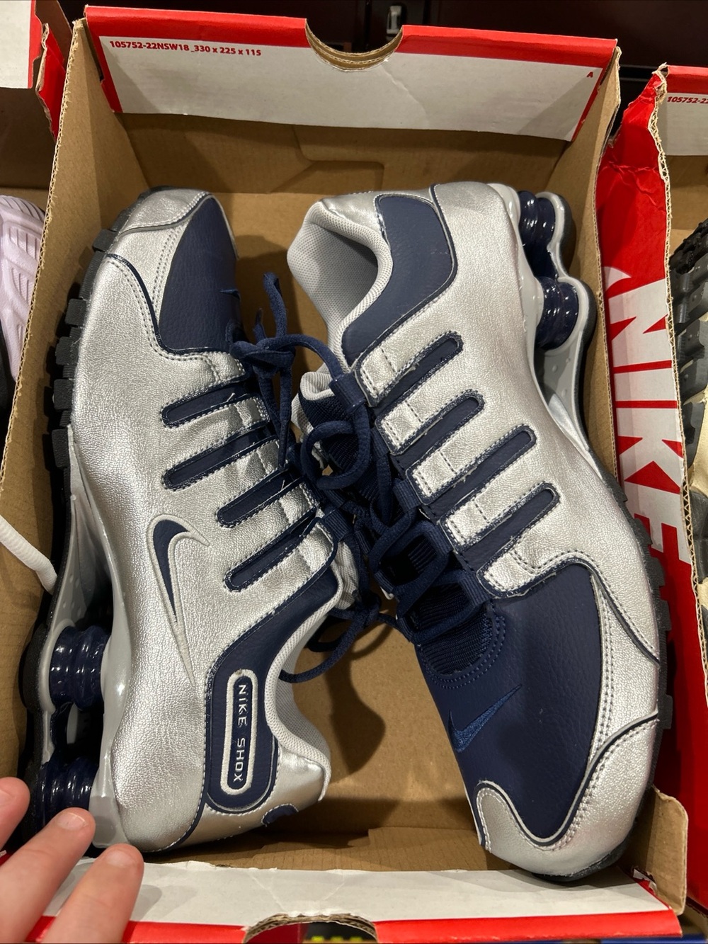Nike Men’s Navy and Silver Shox Athletic Sneakers